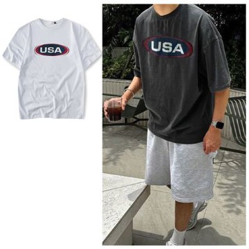 DITION美式USA復古水洗短袖上衣 落肩寬版短T