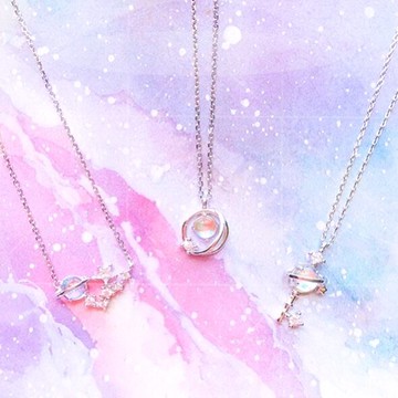 閨蜜項鏈女二人款鑰匙形狀星空女藍粉色韓版學生鎖骨鏈吊墜女三人