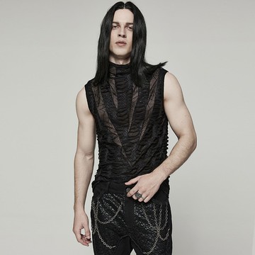 異教徒利齒圖騰拼接網布背心