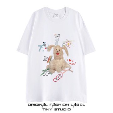 日系潮牌趣味小印花重磅純棉短袖oversize寬松百搭小眾情侶t恤