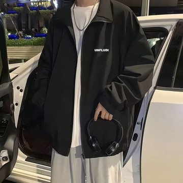 限時優惠 潮流休閒寬鬆夾克衫 春秋季新款男士外套衝鋒衣社會青少年寬鬆港風純色潮流褂子夾克衫