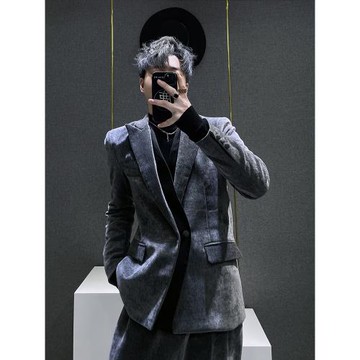 2025秋冬季厚款金絲絨高級感西裝套裝男韓版休閑高端西服外套男士