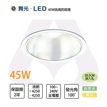 舞光 LED 45W 20.5cm 防眩崁燈 適用6米 黃光/自然光 全電壓 〖永光照明〗%MT2-LED-25122