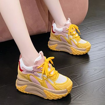 10cm內增高厚底老爹鞋女款2024年新款小個子小碼34透氣跑步運動鞋