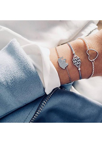 Silver Metal Heart Shape Bracelet Set For Women