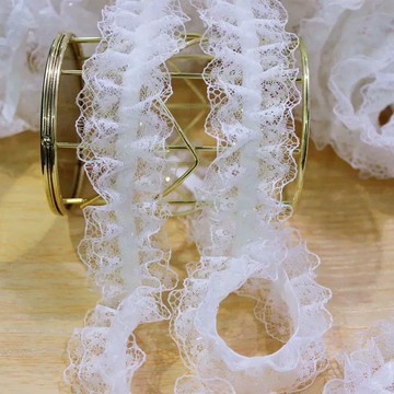 驚爆價 4cm宽松紧弹力花边 手工辅料 Lolita木耳边 蕾丝小边 双边 折叠蓬蓬纱 手工裝飾布料