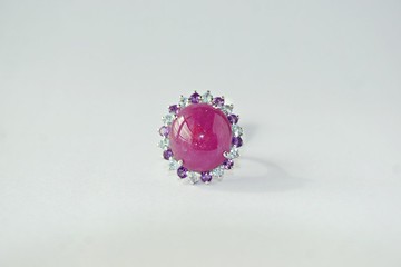 天然紅寶石戒指 伴天然寶石 20克拉 925純銀戒台 尺寸53