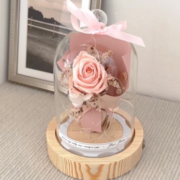 情人節首選【Flora Flower】輕巧玻璃永生花束夜燈-胭脂粉  乾燥花 永生花 生日 情人節 蛋糕 禮物