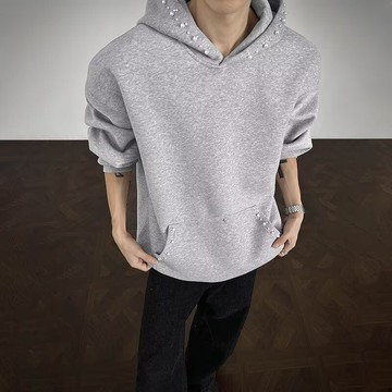 時尚素色連帽大學T男秋季新款復古寬鬆潮牌休閒百搭上衣男