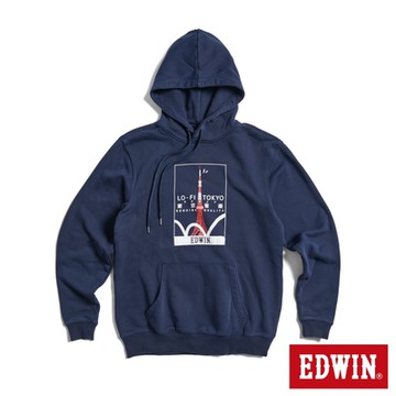 EDWIN 男女裝 東京散策系列 東京音樂連帽長袖T恤-丈青色