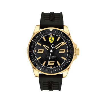 【Ferrari 法拉利】FORZA賽車胎紋面盤設計簡約橡膠腕錶-耀眼金/FA0830485