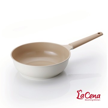 【韓國LaCena】 暖香草陶瓷不沾炒鍋28cm/IH電磁爐適用/韓國原裝進口