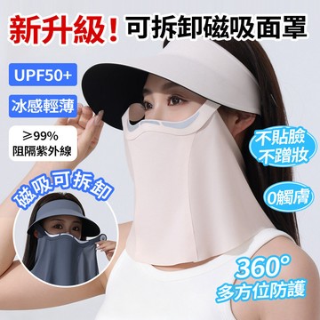 現貨隔日達⚡夏季全臉防曬面罩【磁吸可拆】UPF50+ 冰絲涼感透氣 防蹭妝0觸感 防紫外線 立體 遮陽大帽簷 男女通用