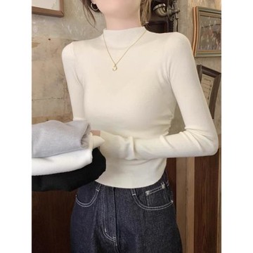 清倉半高領打底衫女秋冬季2025新款短款內搭長袖t恤修身白色上衣