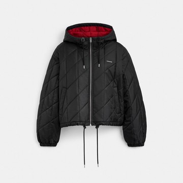 絎縫束腰連帽棉外套