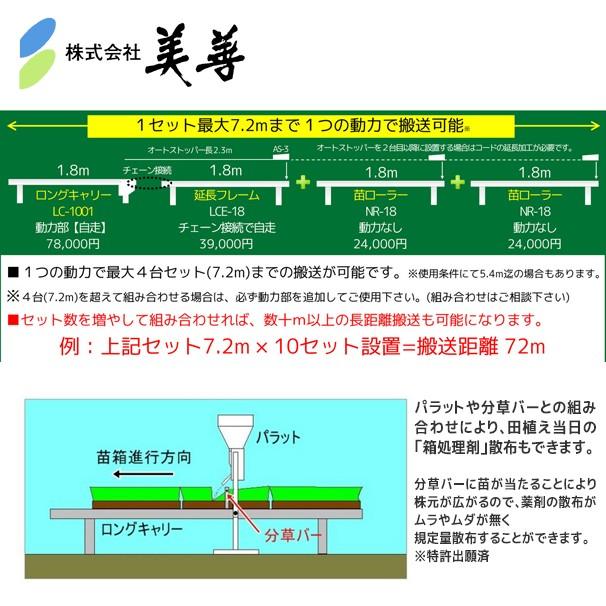 美善｜無動力苗箱搬送「苗ローラー」NR-18 有効長1.8m 苗箱や収穫コンテナ搬送の省力化