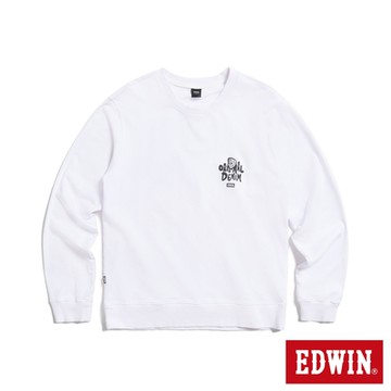 EDWIN 男裝 黑貓枕頭厚長袖T恤-白色