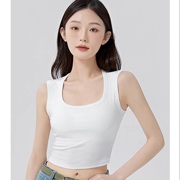 JS - 百搭南瓜領中短版BRA TOP/附罩杯上衣-白色