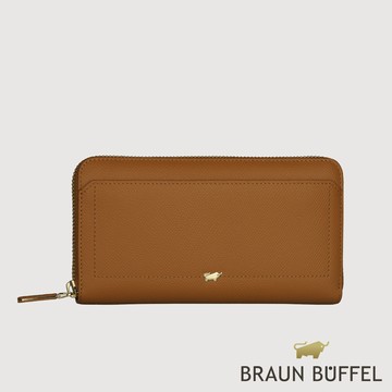 【BRAUN BUFFEL 德國小金牛】台灣總代理 婕娜 13卡拉鍊長夾-麥色/BF2005-602-BRA