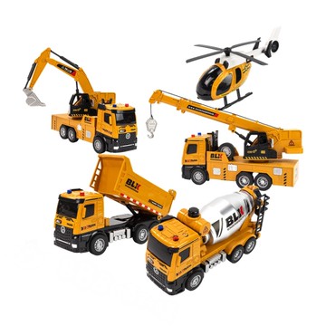 立體開窗盒5入城市工程車隊組(黃色工程車組)(慣性摩輪驅動/聲光音樂)(8881)【888便利購】