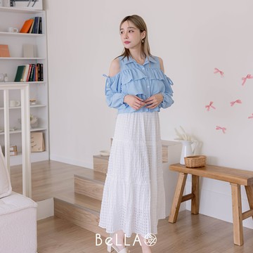 【三件$1500】BeLLA 蝴蝶結挖肩上衣 天空藍