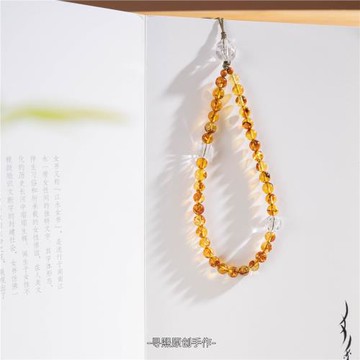 天然花珀蜜蠟手機鏈手腕款防摔白水晶花珀指環款精致好事發生創意