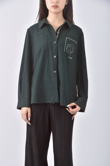 (2XL) 伊蕾iley排扣綠色長袖上衣