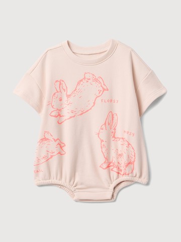 嬰兒裝 Gap x PETER RABBIT 比得兔聯名 印花圓領短袖包屁衣-淺粉色