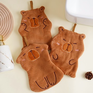 【台灣24H現貨】卡皮芭拉擦手巾 水豚君 可愛掛式珊瑚絨吸水巾 廁所擦手巾 廚房擦手