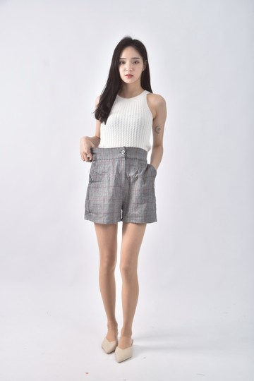 (S) above life高腰格紋灰色短褲