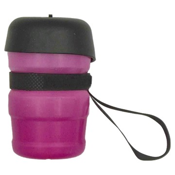 寵物擠壓式外出水壺  520ml儲水倉  折疊杯蓋  ABS材質  粉色  1個