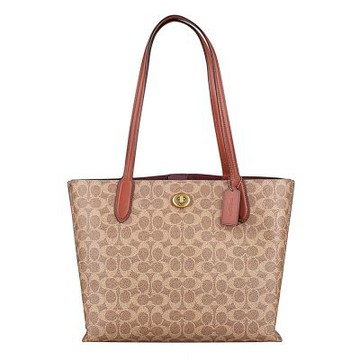COACH WILLOW印花LOGO PVC旋釦式肩背包(棕)