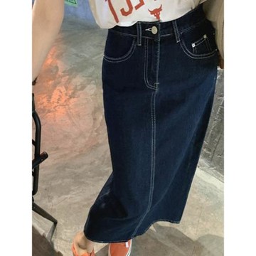 2026年大碼開叉裙復古牛仔裙韓版百搭春季高腰顯瘦中長款半身裙女