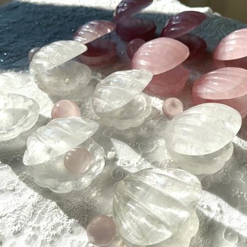 天然白水晶粉晶貝殼原石打磨水晶貝殼造型可愛可放2－3厘米水晶球
