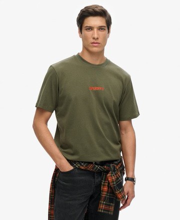 Superdry Men's Micro Logo Graphic Loose T-Shirt Khaki Size: S