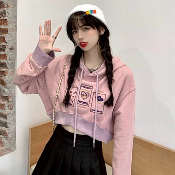 美式hiphop短款衛衣女早秋寬松ins慵懶風bf炸街薄款外套