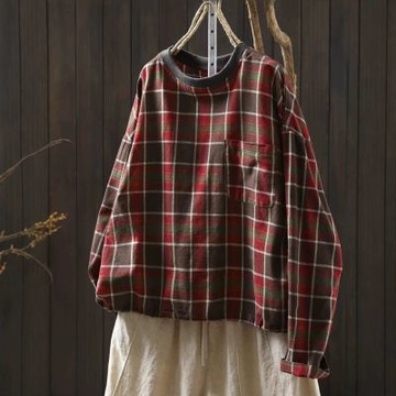 設計所在 棉麻隨性風 格紋下襬抽繩衛衣