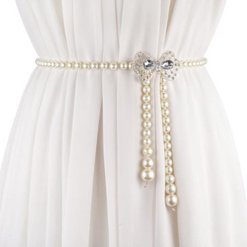 韓版甜美珍珠女士細腰鏈 百搭裝飾配裙子 時尚個性鏈條腰帶窄款女