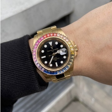 【SC】Valentino 范倫鐵諾手錶 台灣原廠公司貨 彩虹圈手錶 手工彩虹T鑽外圈 潮流歐美水鬼錶 水鬼王 金色錶