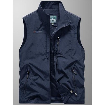 馬甲男士春秋戶外薄款速干馬夾中年男加大碼多袋純色坎肩無袖外套