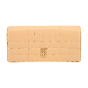 BURBERRY  Lola TB金字LOGO格紋絎縫羊皮翻蓋長夾（金沙色）_廠商直送