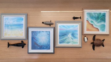 【海。四色】晴天海灘、俯視海浪、海浪與浪花、仰望海面 四幅