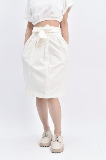 (S) 兩件事鬆緊腰杏色綁帶長裙