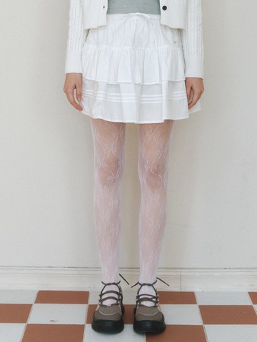 Pintuck Flare Mini Skirt [White]