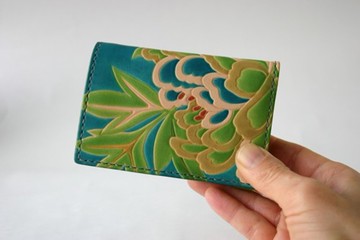 左撇子專用 手染手縫皮革錢包 Mini Coin 牡丹藍