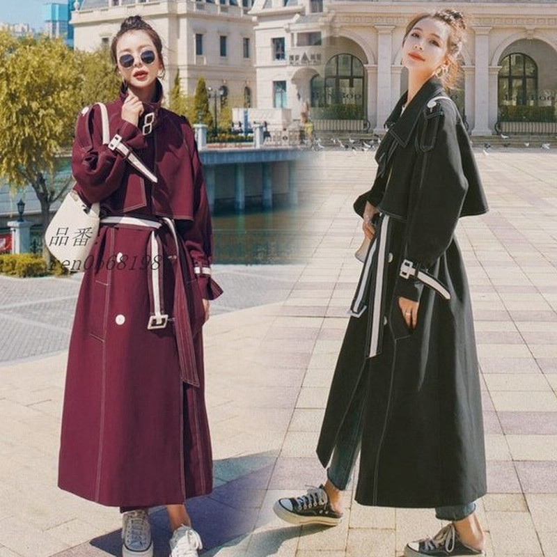 ブラック トレンチコート レディース 春秋 ロングコート アウター ワイン赤 コート 代 スプリングコート ロング 通学 30代 トレンチコート 韓国風 通勤 通販 Lineポイント最大0 5 Get Lineショッピング