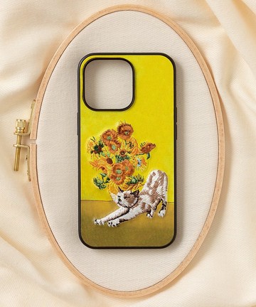 立體刺繡手機殼 iPhone 13 PRO PU合成皮革 貓咪x梵谷