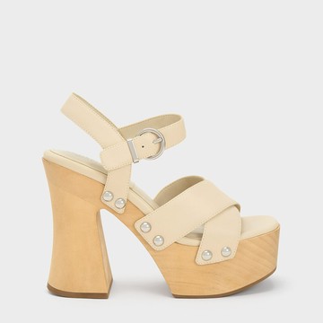 Tabitha 真皮鉚釘粗跟涼鞋