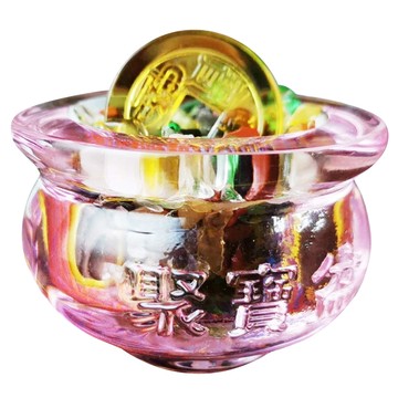 聚財金錢 琉璃水晶聚寶盆擺件 GC-3354 火  透明紅色  6 x 6cm