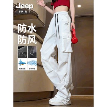 吉普秋冬季黑色工裝褲男女寬松直筒加絨加厚沖鋒傘兵休閑長褲子潮